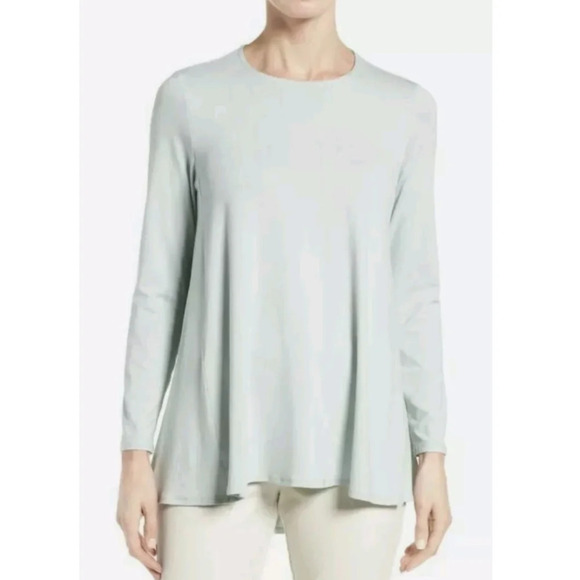 EILEEN FISHER Lightweight Viscose Jersey Round Neck Top Tunic Long Flowy S/P - Picture 1 of 8